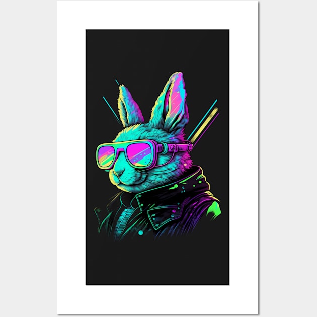 Synthwave/Retrowave neon RABBIT with Glasses Wall Art by Civilizationx